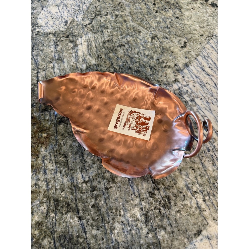 Gregorian Solid Copper Leaf Shape Trinket Dish Tray~USA 12"